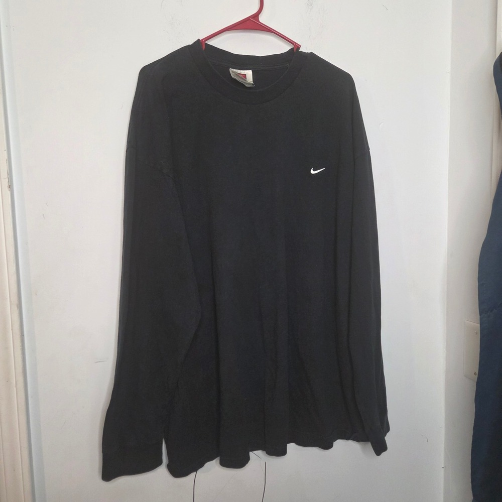 Nike Team Mens XXL Black Long Sleeve T-Shirt Embroidered Swoosh Cotton Crew Neck
